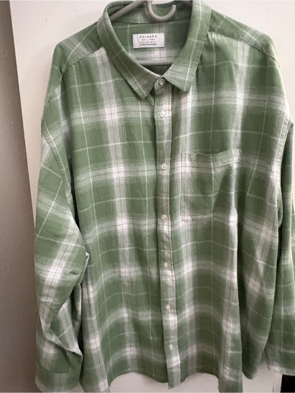 Primark Light Green and White Plaid Button-Down Shirt